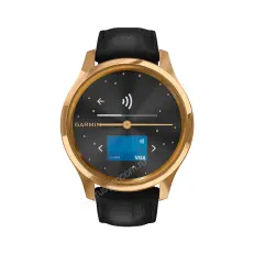 смарт Часы Garmin Vivomove Luxe золотистые черные с кожаным ремешком