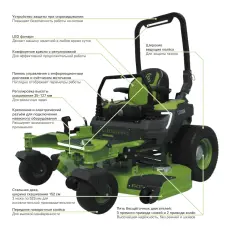 Greenworks ZTC152 82V (152 см) - райдер с нулевым радиусом разворота бесщеточный аккумуляторный с АКБ 24 кВтч, без ЗУ