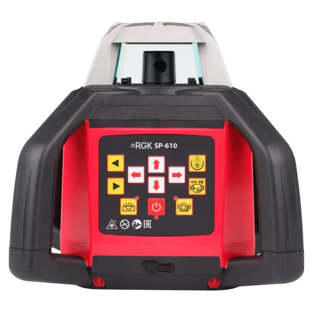 RGK SP-610 с калибровкой - ротационный нивелир (ротационный/красный луч/800м с приемником/±0,05 мм/АКБ)