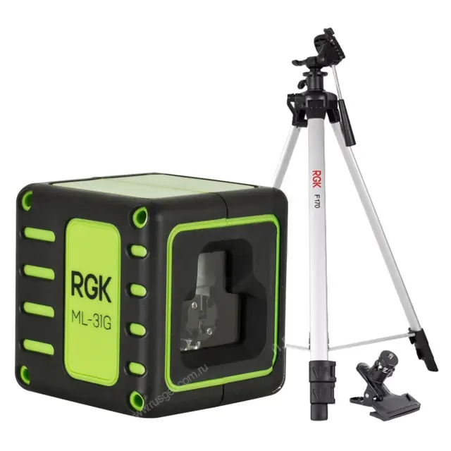 Комплект: лазерный уровень RGK ML-31G + штатив RGK F170, кронштейн RGK K-5
