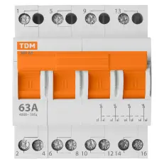 Модульный переключатель трехпозиционный TDM МП-63 4P 63А  для трехфазной сети