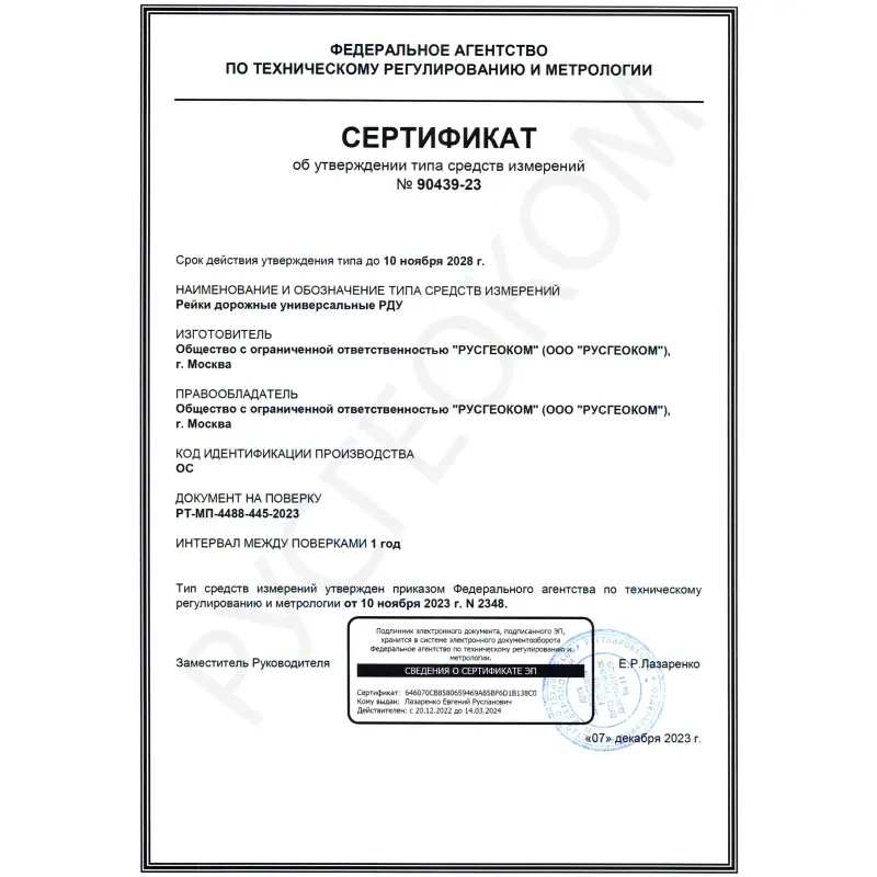 Сертификат об утверждении типа средств измерений