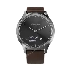 Garmin Vivomove HR серебряные с темно-коричневым кожаным ремешком спортивные часы