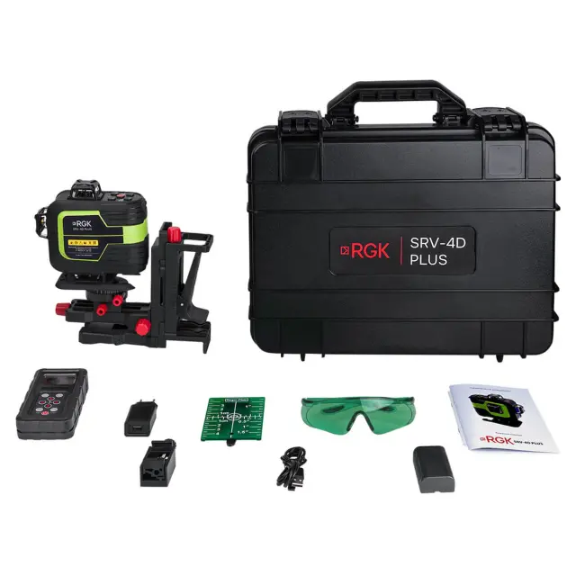 RGK SRV-4D PLUS - построитель плоскостей (360° / зеленый луч / 70м с приемником / АКБ)