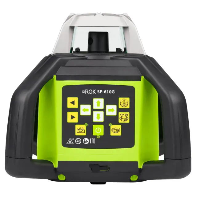 RGK SP-610G с калибровкой - ротац. нивелир (ротационный/зелёный луч/450м с приемником/±0,1 мм/АКБ)