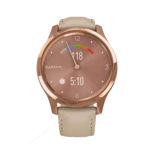 спортивные Часы Garmin Vivomove Luxe розовое золото со светло-песочным кожаным ремешком