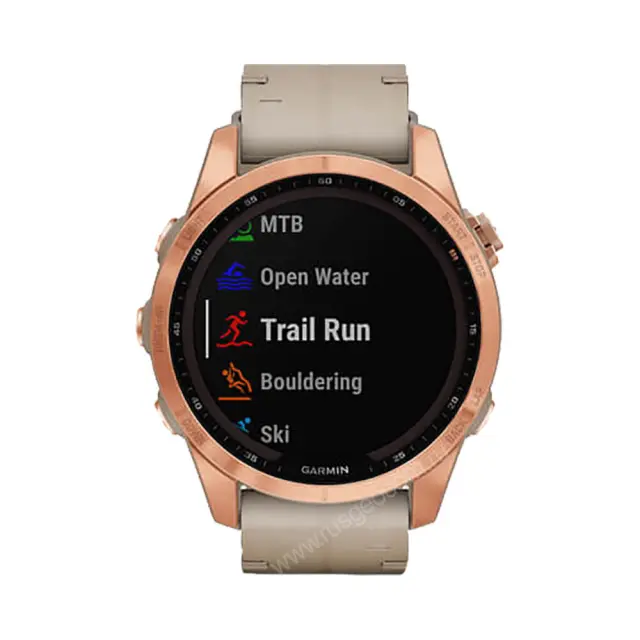 Часы с gps Garmin Fenix 7S Sapphire Solar титановый цвета розовое золото с песчаным кожаным ремешком