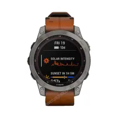 Часы с gps Garmin Fenix 7 Sapphire Solar титановый серый с коричневым кожаным ремешком