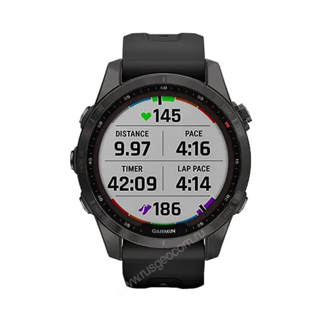 Garmin Fenix 7S Sapphire Solar титановый угольно-серый DLC с силиконовым ремешком