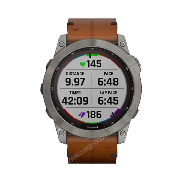 беговые Часы Garmin Fenix 7X Sapphire Solar титановый черный с коричневым кожаным ремешком