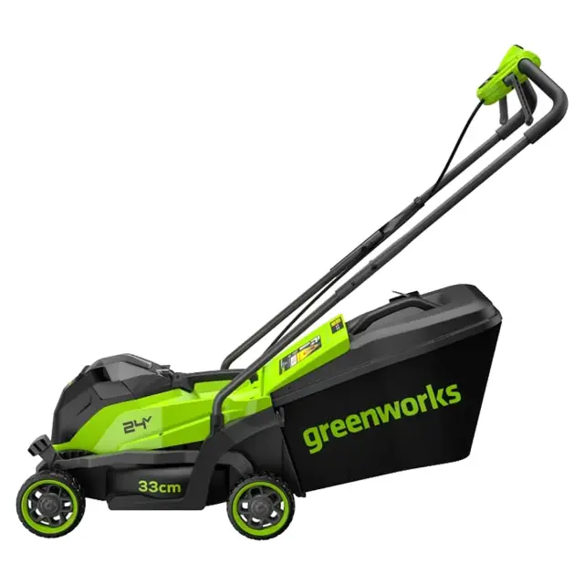 Greenworks GD24LM331 бесщеточная, 24V с АКБ 4 Ач USB + ЗУ 2А - аккумуляторная газонокосилка
