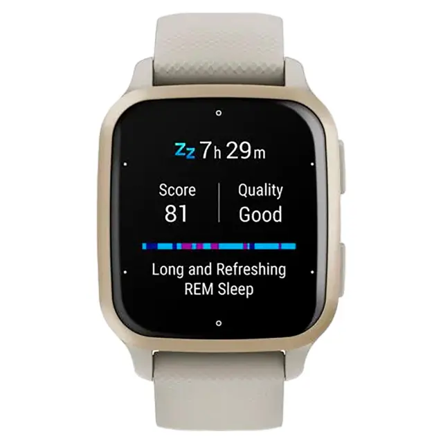 Часы для бега Garmin Venu Sq 2 Music Edition серый с безелем цвета кремового золота и силиконовым ремешком