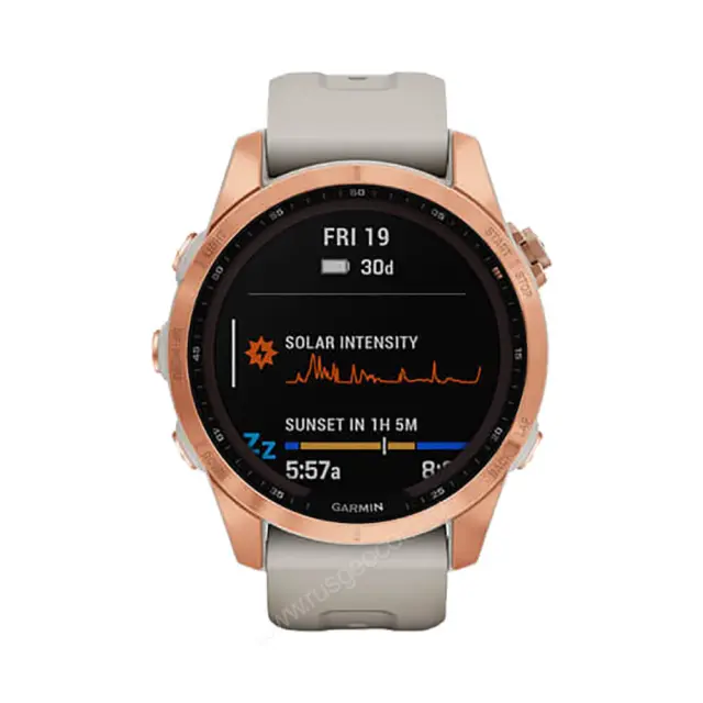 Часы для бега Garmin Fenix 7S Solar цвета розовое золото с песочным силиконовым ремешком