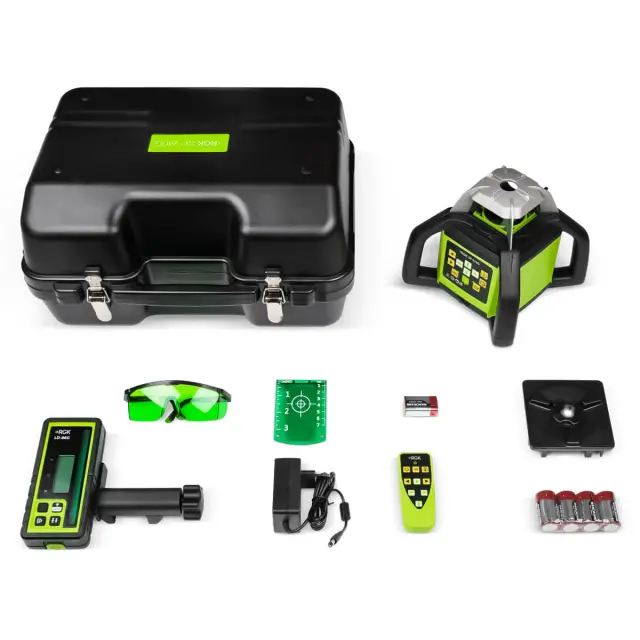 RGK SP-610G с калибровкой - ротац. нивелир (ротационный/зелёный луч/450м с приемником/±0,1 мм/АКБ)