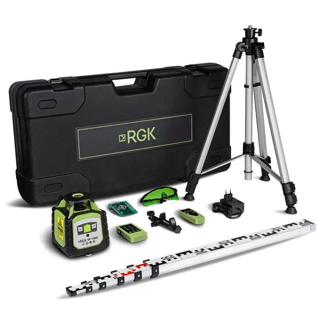 RGK SP-100G COMBO - комплект ротационного нивелира с элевационным штативом