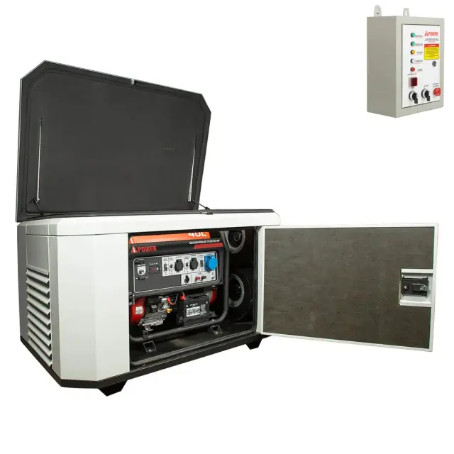 A-iPower A7000EAX в супертихом зимнем кожухе 1400SS RAL 7035 + блок автозапуска A-iPower 230 В, 50 А