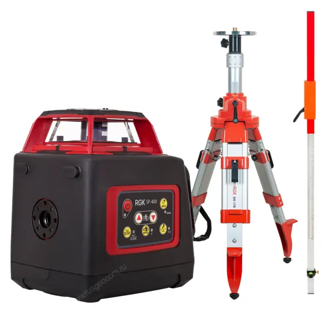 RGK SP-400 + штатив RGK SH-170, рейка RGK LR-2 - ротационный нивелир с красным лучом