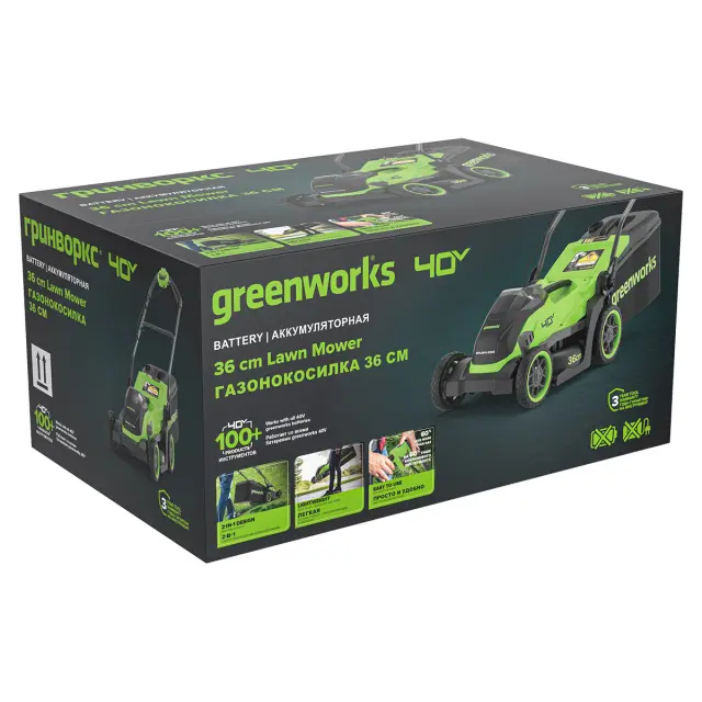 Greenworks GD40LM361 бесщеточная, 40V без АКБ и ЗУ - аккумуляторная газонокосилка
