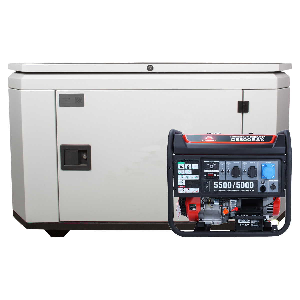 SUNREKA G5500EAX в тихом зимнем кожухе 1200 RAL 7035 - бензиновый генератор