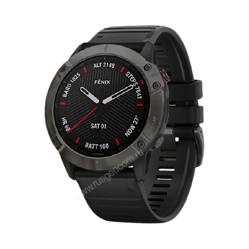 Часы Garmin Fenix 6X Sapphire серый DLC с черным ремешком