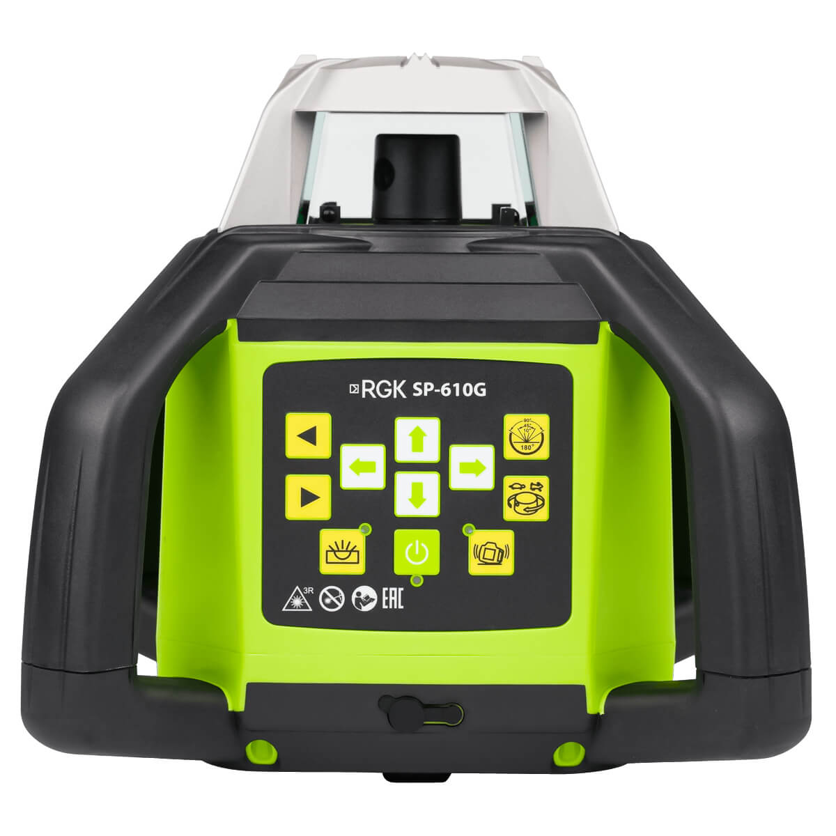RGK SP-610G с калибровкой - ротац. нивелир (ротационный/зелёный луч/450м с приемником/±0,1 мм/АКБ)