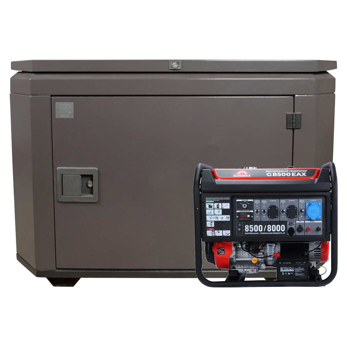 SUNREKA G8500EAX в тихом зимнем кожухе 1200 RAL 8019 - бензиновый генератор