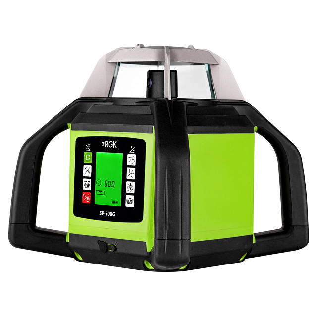 RGK SP-500G - ротационный нивелир (ротационный / зеленый луч / 900м с приемником / АКБ)