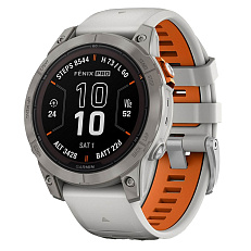 Часы Garmin Fenix 7 PRO Sapphire Solar титановый серый с серо-оранжевым ремешком