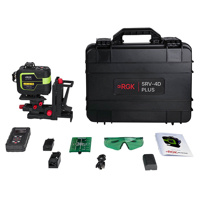 RGK SRV-4D PLUS - построитель плоскостей (360° / зеленый луч / 70м с приемником / АКБ)