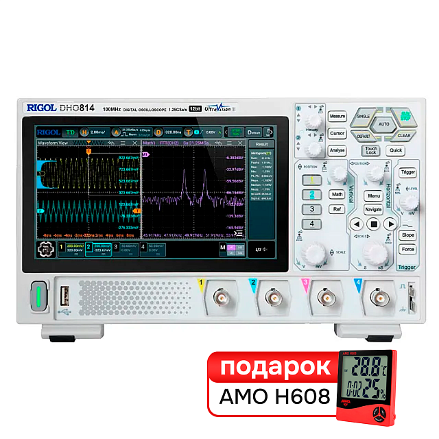 Комплект цифрового осциллографа RIGOL DHO814 и термогигрометра AMO H608