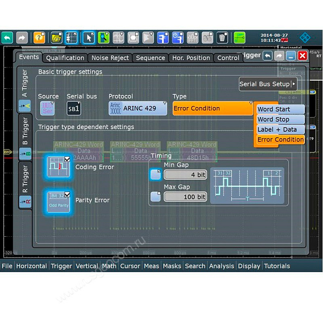Опция синхронизации и декодирования последовательных шин данных ARINC 429 Rohde   Schwarz RTM-K7