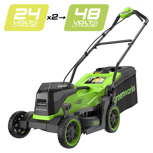 Greenworks GD24X2LM361, 2х24V, 36 см, бесщеточная, без АКБ и ЗУ - аккумуляторная газонокосилка