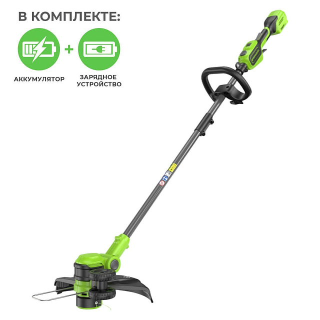 Greenworks GD24LT331 бесщеточный, 24V c АКБ 4 Ач USB-C + ЗУ 2А - аккумуляторный триммер