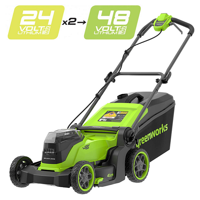 Greenworks GD24X2LM411, 2х24V, 41 см, бесщеточная, без АКБ и ЗУ - аккумуляторная газонокосилка