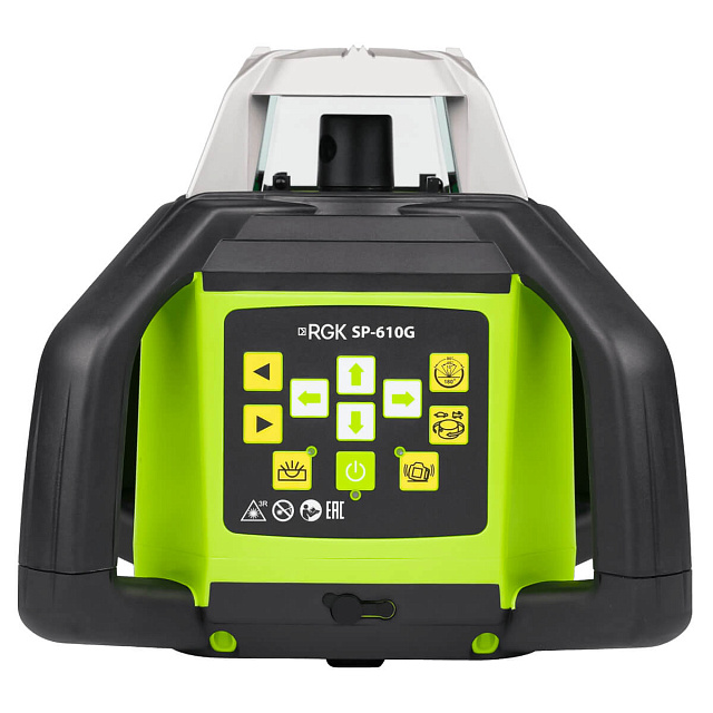 RGK SP-610G с калибровкой - ротац. нивелир (ротационный/зелёный луч/450м с приемником/±0,1 мм/АКБ)