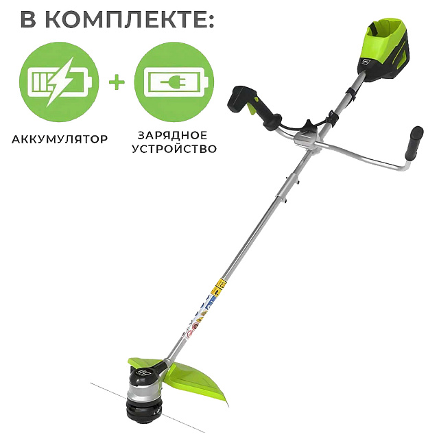 Аккумуляторный триммер Greenworks GD60BCB бесщеточный, 60V с АКБ 8 Ач + ЗУ 2А