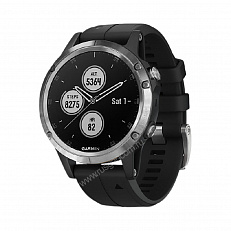 Часы Garmin Fenix 5 Plus серебристые с черным ремешком