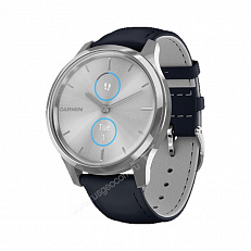 Часы Garmin Vivomove Luxe серебристый с темно-синим кожаным ремешком