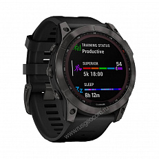 смарт Часы Garmin Fenix 7X Sapphire Solar титановый угольно-серый DLC с силиконовым ремешком